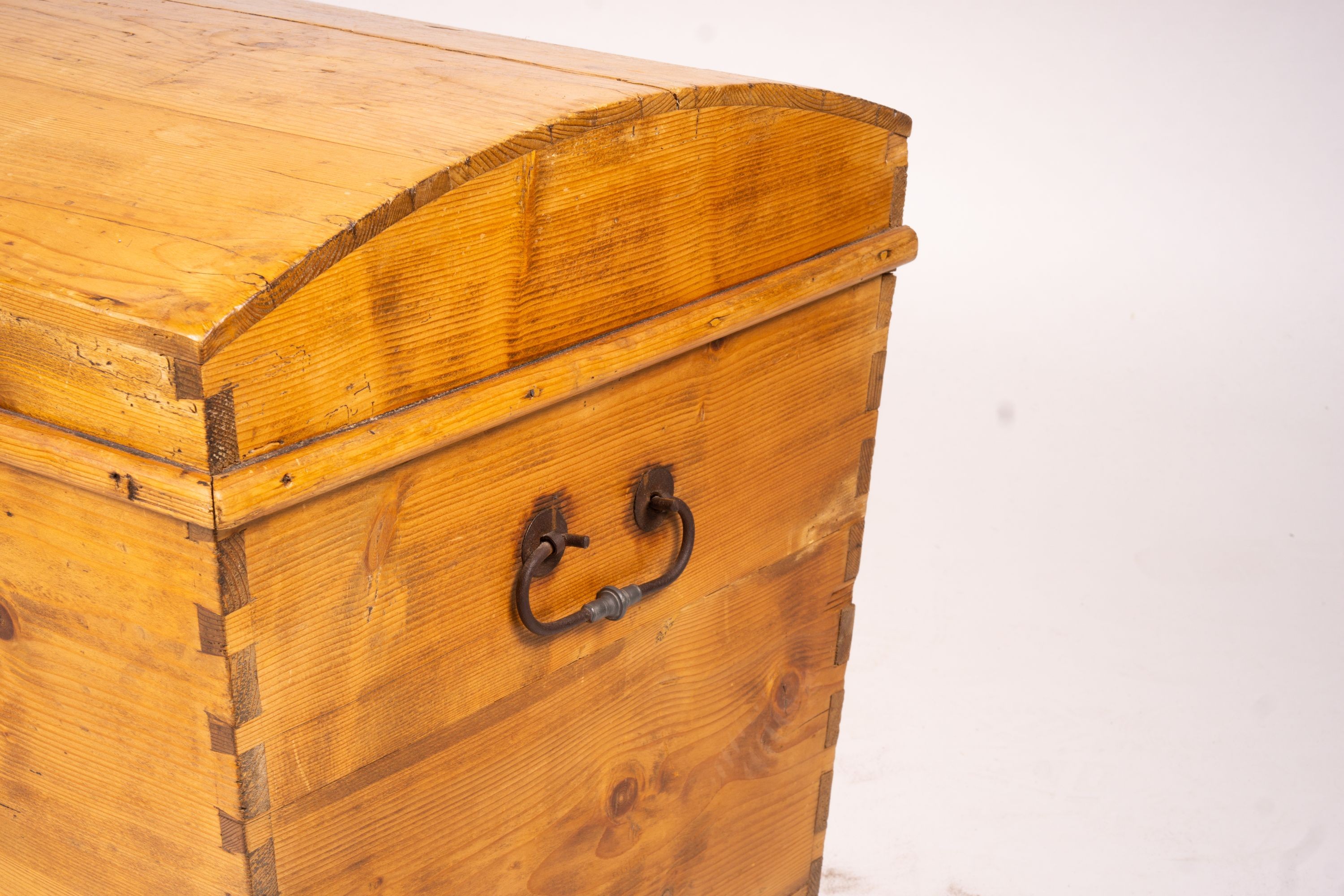 A 19th century Continental pine dome top trunk, length 98cm, width 54cm, height 58cm